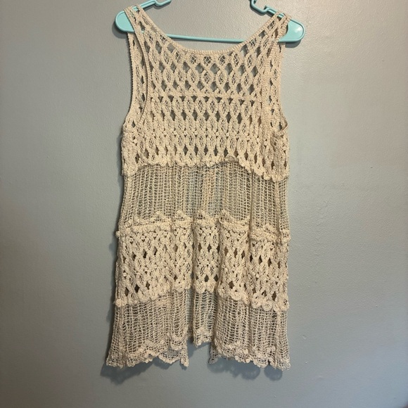 Blu Pepper Boho Crochet Tank Top Size Large Cream Lace Knit Festival Vest - Picture 5 of 7